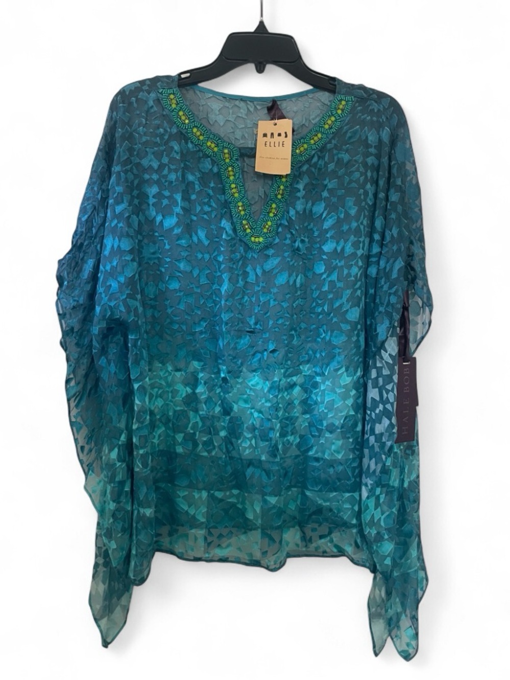 NWT Hale Bob Turquoise Beaded Detail Tunic Women’s Size Small